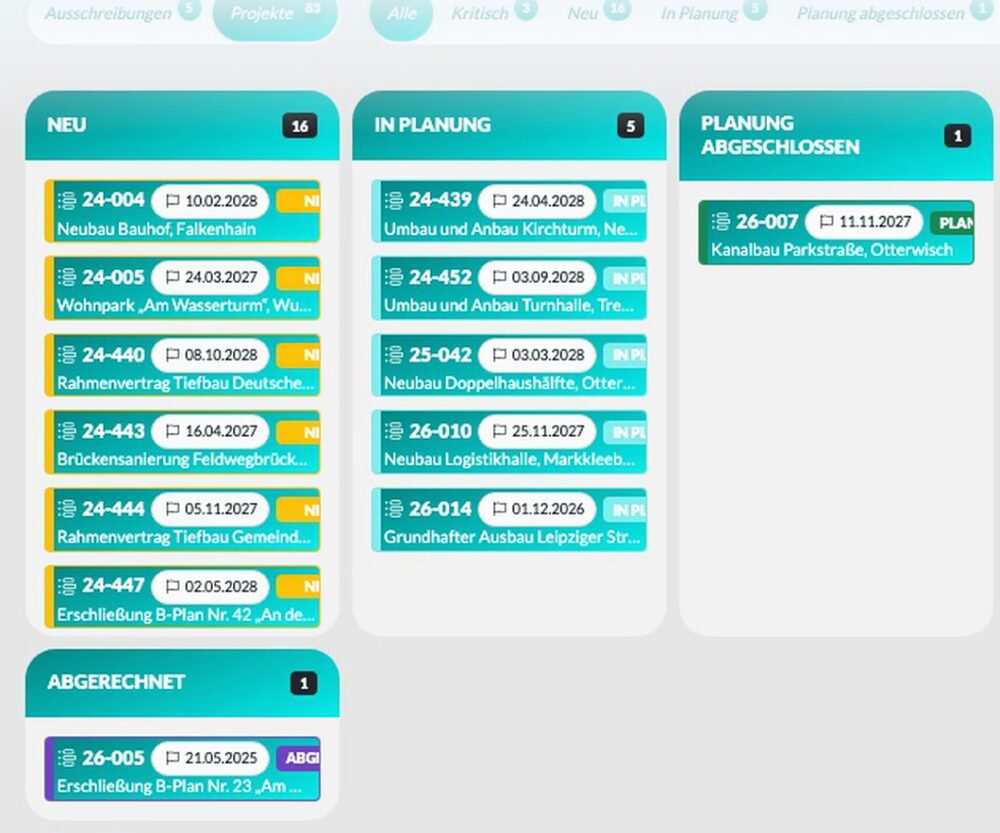 Kanban-Board: Aufträge per Drag & Drop in die nächste Phase schieben