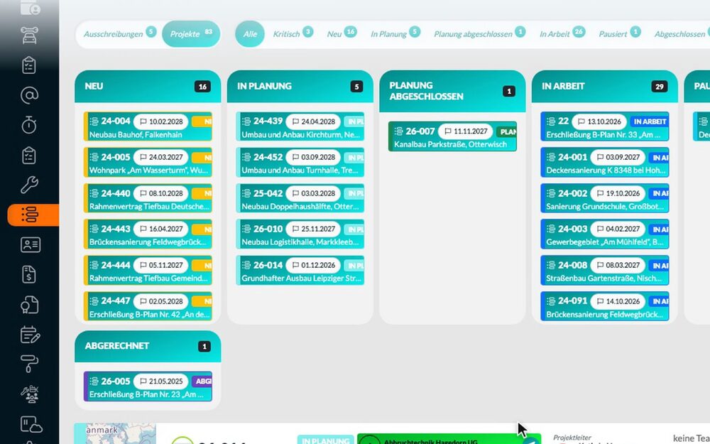 Gesamtansicht: Kanban-Board: Aufträge per Drag & Drop in die nächste Phase schieben